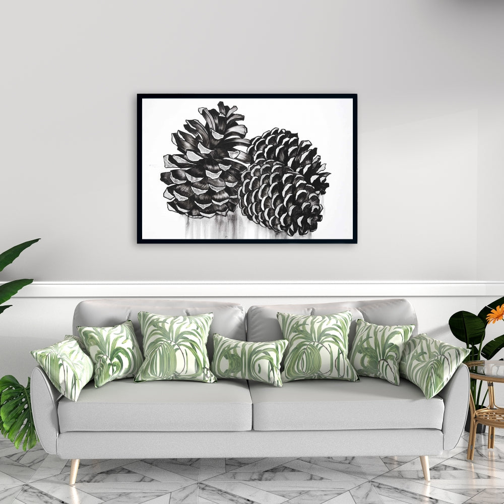 Toile encadrée « Trois petites pommes de pin » | Décoration de chambre nature morte