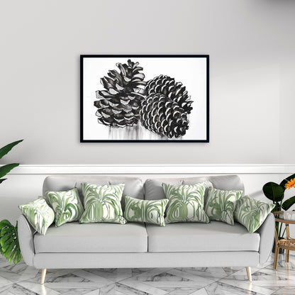 Toile encadrée « Trois petites pommes de pin » | Décoration de chambre nature morte
