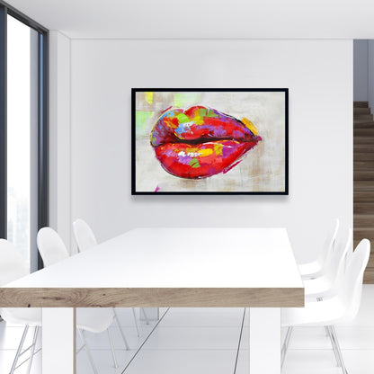 Décoration figurative encadrée avec des lèvres colorées pour chambre à coucher