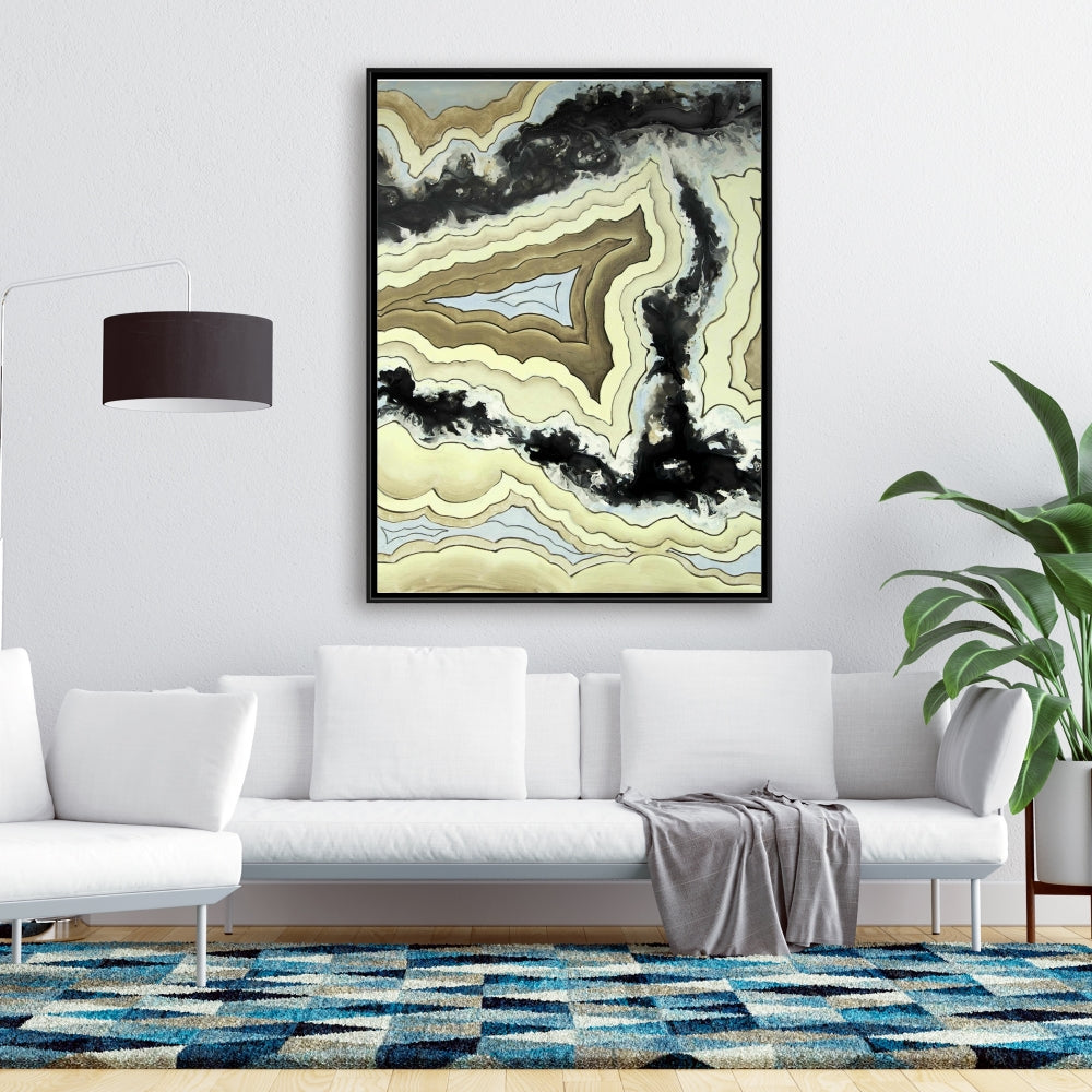 Toile abstraite en agate dentelle | Décoration d'intérieur encadrée noire