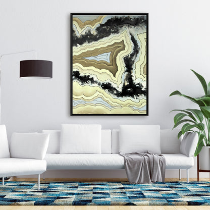 Toile abstraite en agate dentelle | Décoration d'intérieur encadrée noire