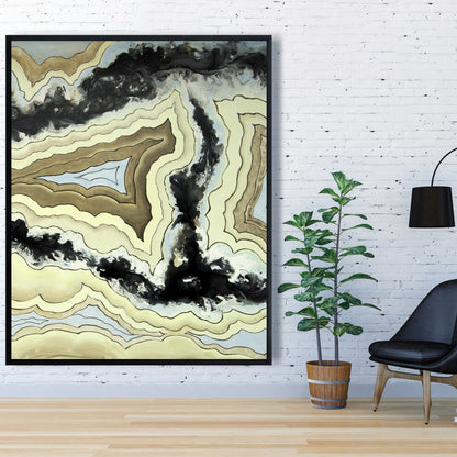 Toile abstraite en agate dentelle | Décoration d'intérieur encadrée noire