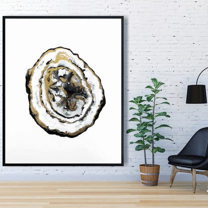 Toile abstraite Géode dorée – Cadre noir minimaliste