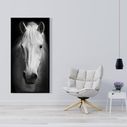 Toile encadrée Cheval monochrome | Décor animaux de la ferme blancs
