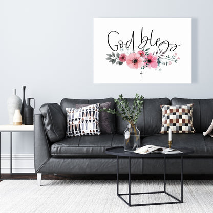 God Bless Spiritual Bedroom Leaves Canvas | Home Decor Art