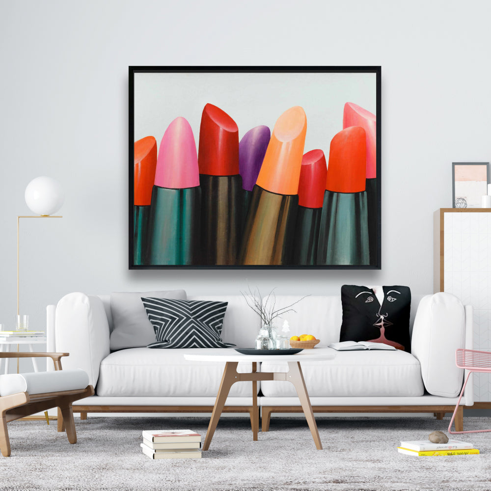 Lipstick Collection Pink Framed Canvas - Contemporary Bedroom Decor