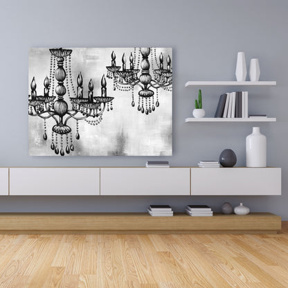 Two Crystal Chandeliers Canvas | White Kitchen Decor Art