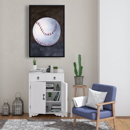 Baseball Ball White Framed Canvas | Man Cave Home Decor