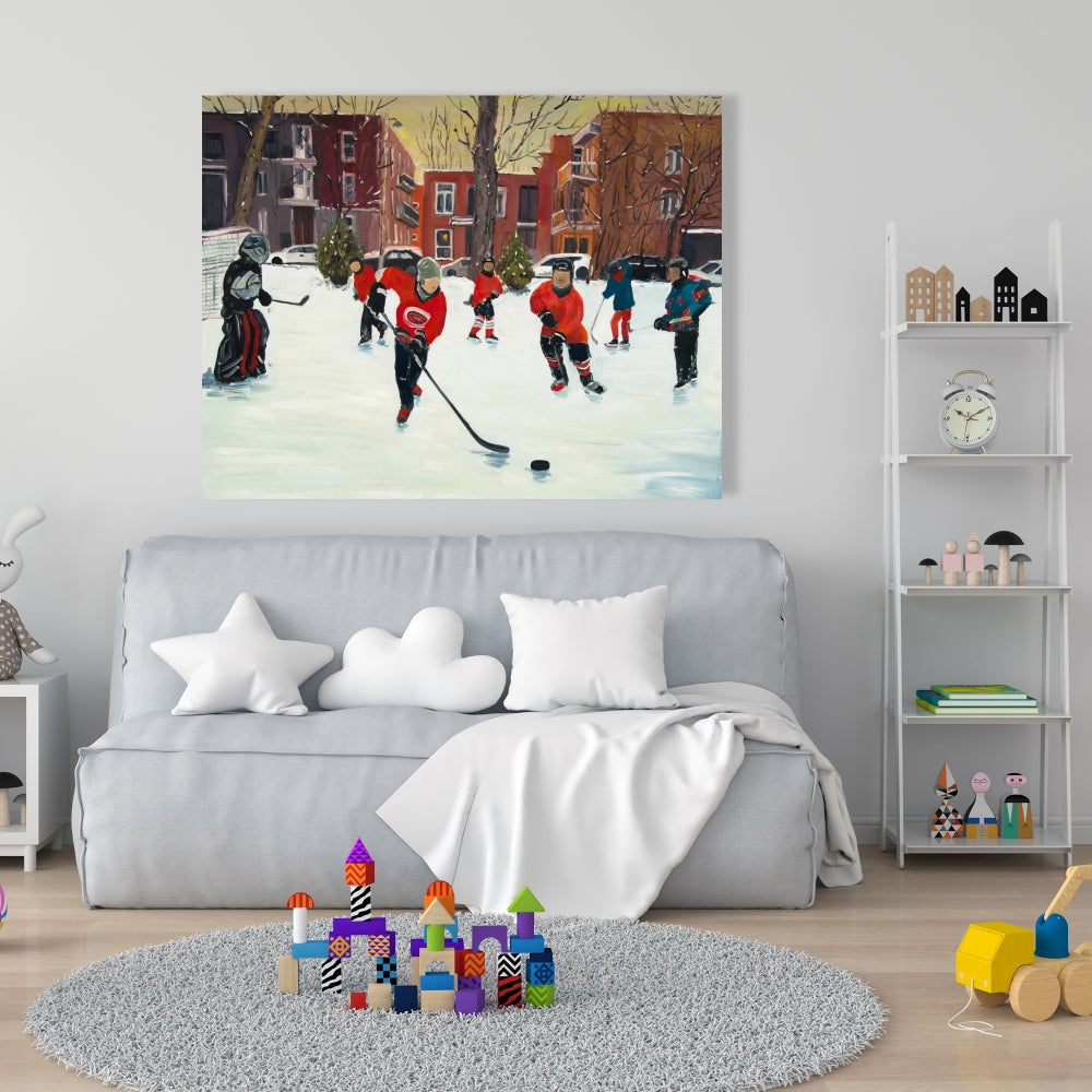 Toile Jeunes joueurs de hockey – Décoration de chambre sportive