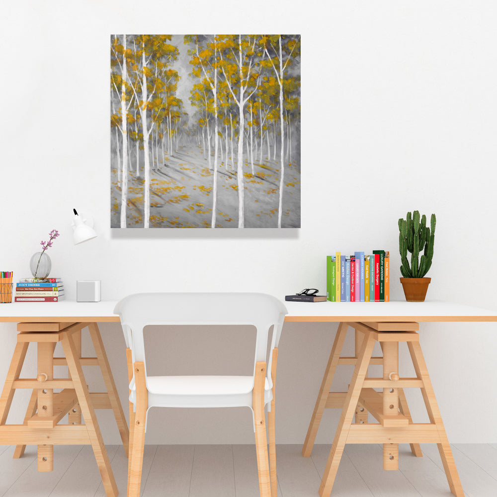 Toile encadrée représentant un paysage de forêt de bouleaux et d'arbres gris - Décoration d'intérieur