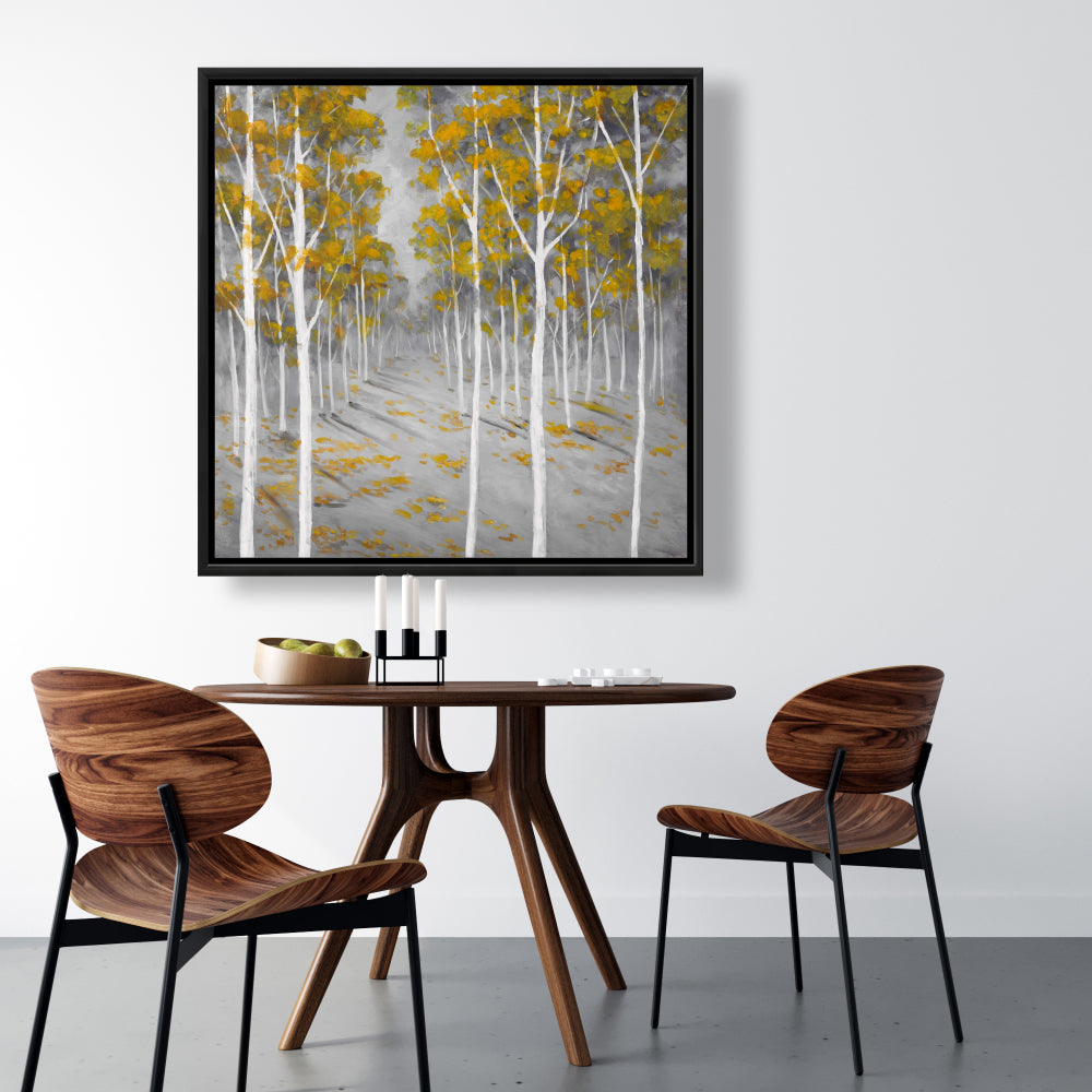 Birch Forest Gray Trees Landscape Framed Canvas - Home Decor