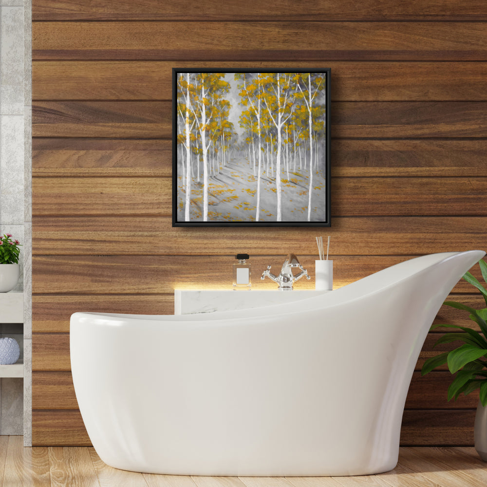 Birch Forest Gray Trees Landscape Framed Canvas - Home Decor