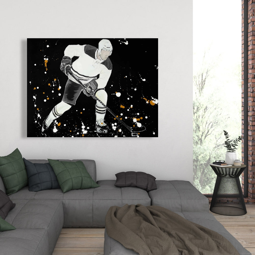 Gray Canvas Art | Hockey Player in Action - Home Decor