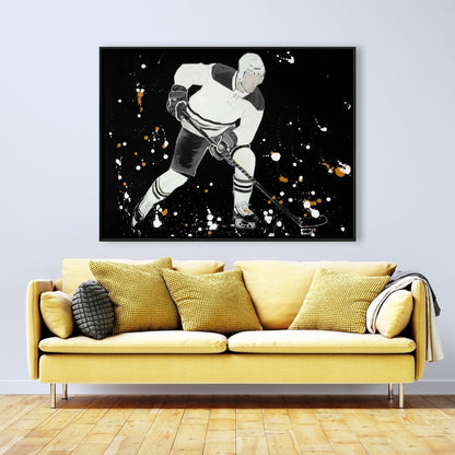 Toile encadrée Gray Man | Décoration murale représentant un joueur de hockey en action