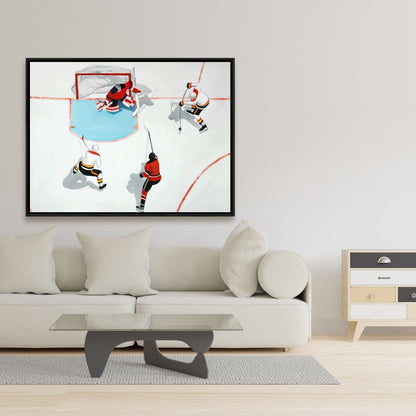 Toile « Match de hockey mouvementé » | Décoration pour homme | Cadre blanc