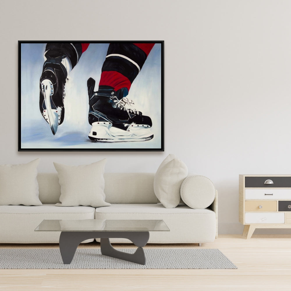 Hockey Player Blue Man Cave Decor | Framed Sports Canvas