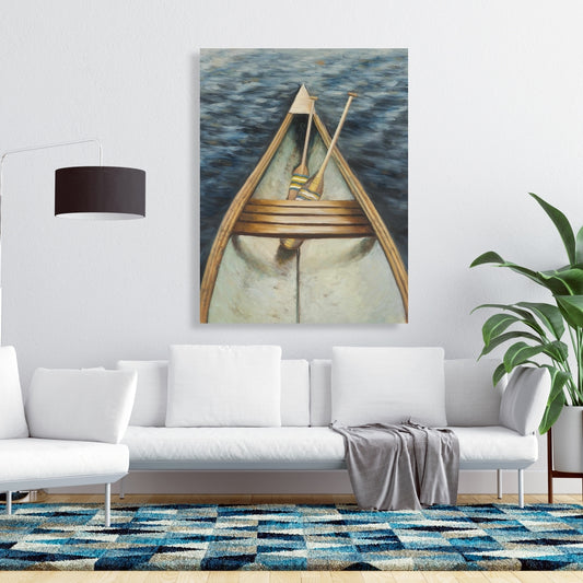 Canoeing on the Lake Canvas - Marine Blue Home Decor Art