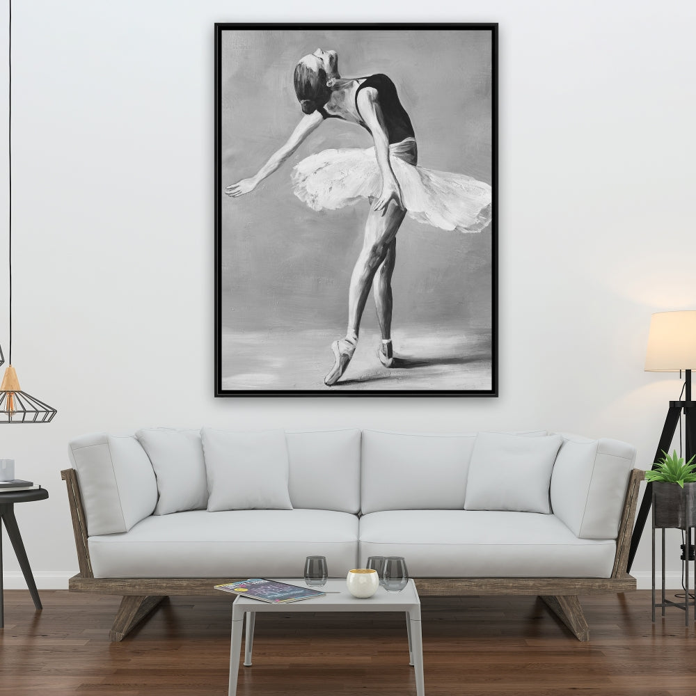 Classic Ballet Dancer Framed Canvas | Monochrome Home Decor