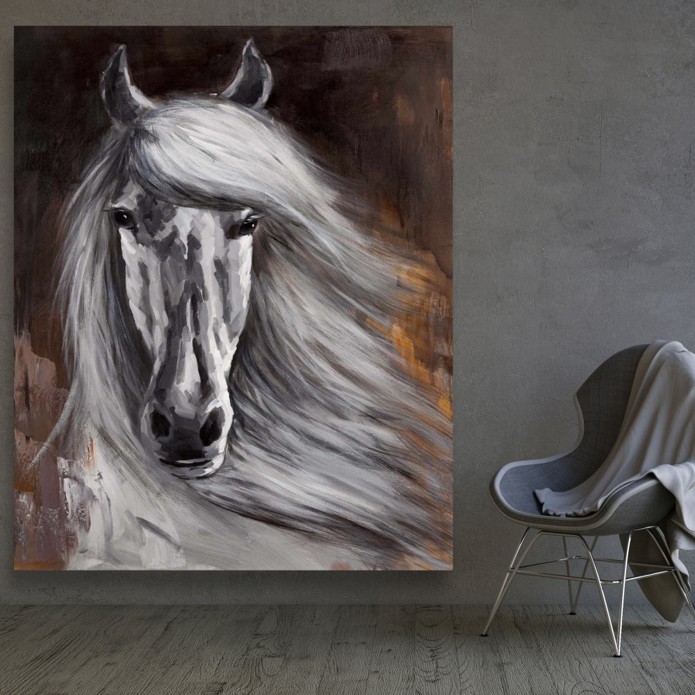 Proud White Horse Canvas | Farm Animals Home Decor Wall Art
