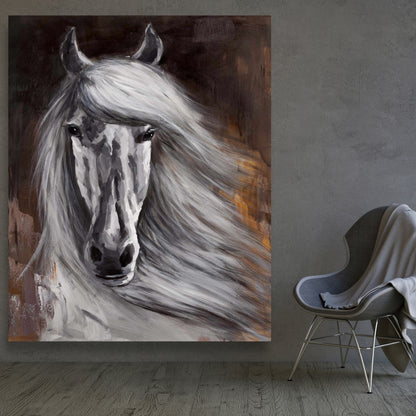 Proud White Horse Canvas | Farm Animals Home Decor Wall Art