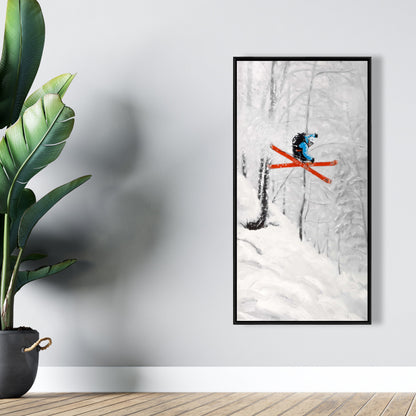 Framed Canvas Art | Man Skiing in Steep Off-Piste Terrain