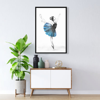 Small Blue Ballerina Framed Canvas - Romantic Home Decor