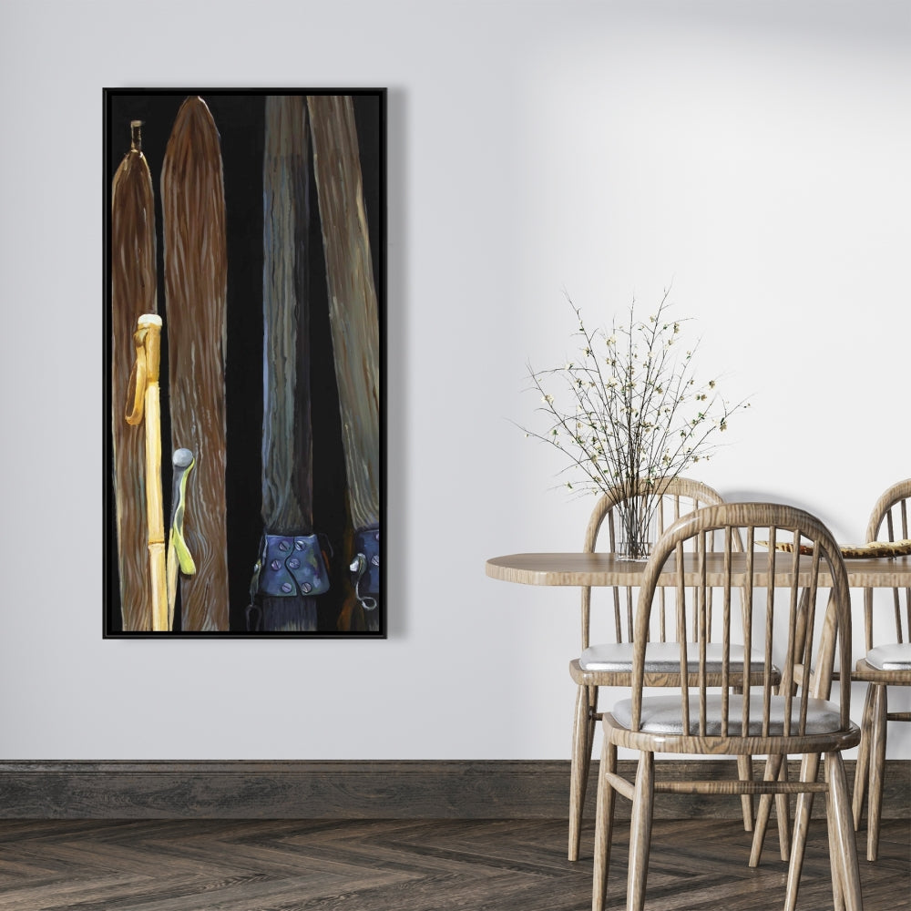 Old Skis Rustic Sports Canvas | Home Decor Framed Art
