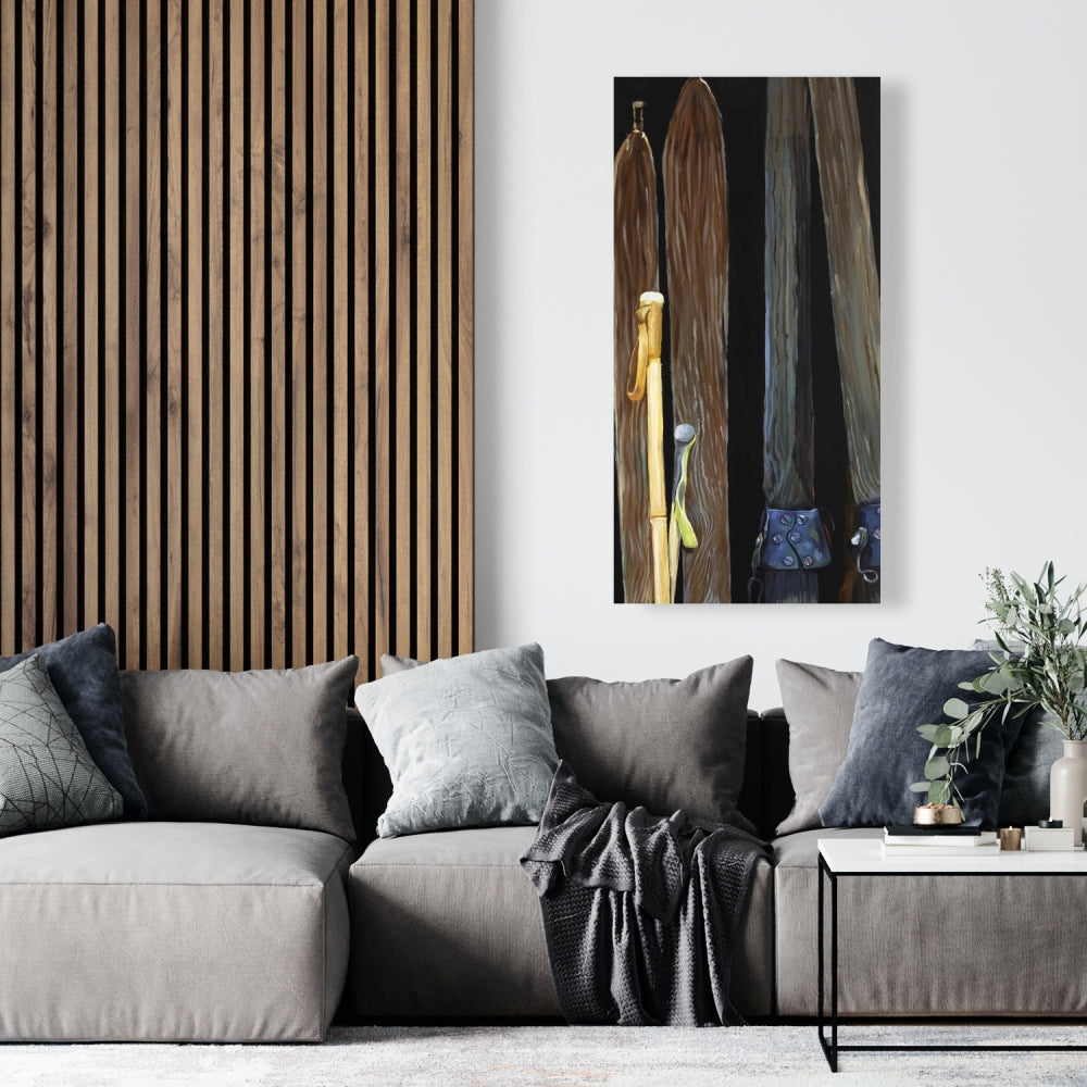Old Skis Rustic Canvas | Living Room Decor - Sports & Games