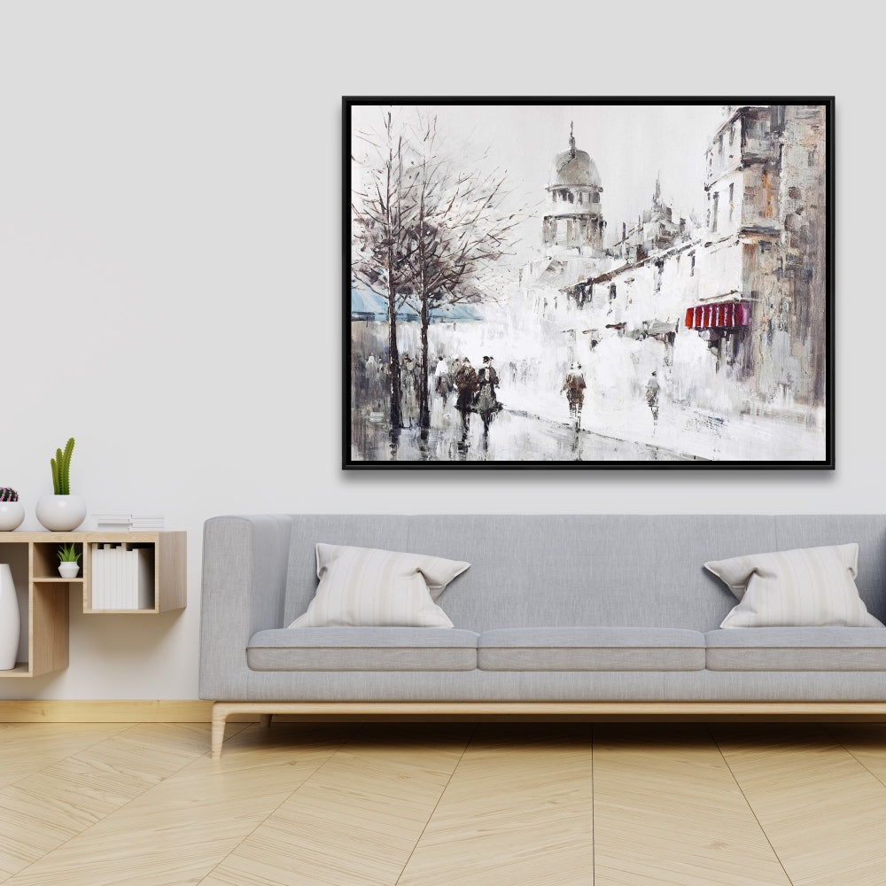 Toile « Rue de ville grise » | Décoration murale encadrée moderne