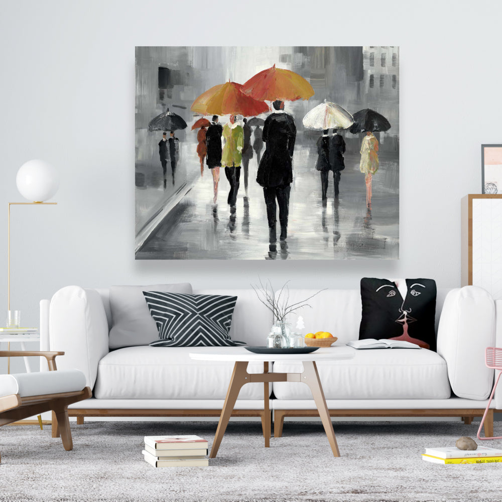 Street Scene with Umbrellas Canvas | Object Gray Bedroom Decor