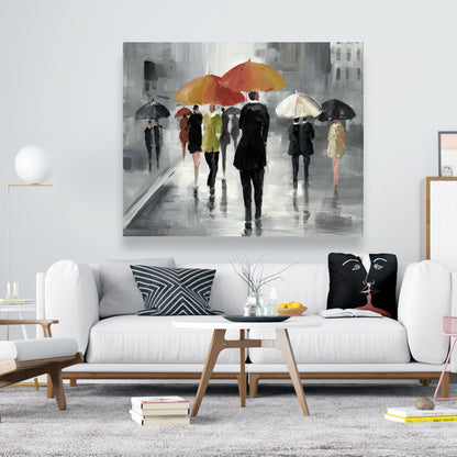 Street Scene with Umbrellas Canvas | Object Gray Bedroom Decor
