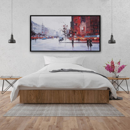 Black and Red Street Scene | Gray Framed Canvas | Home Decor