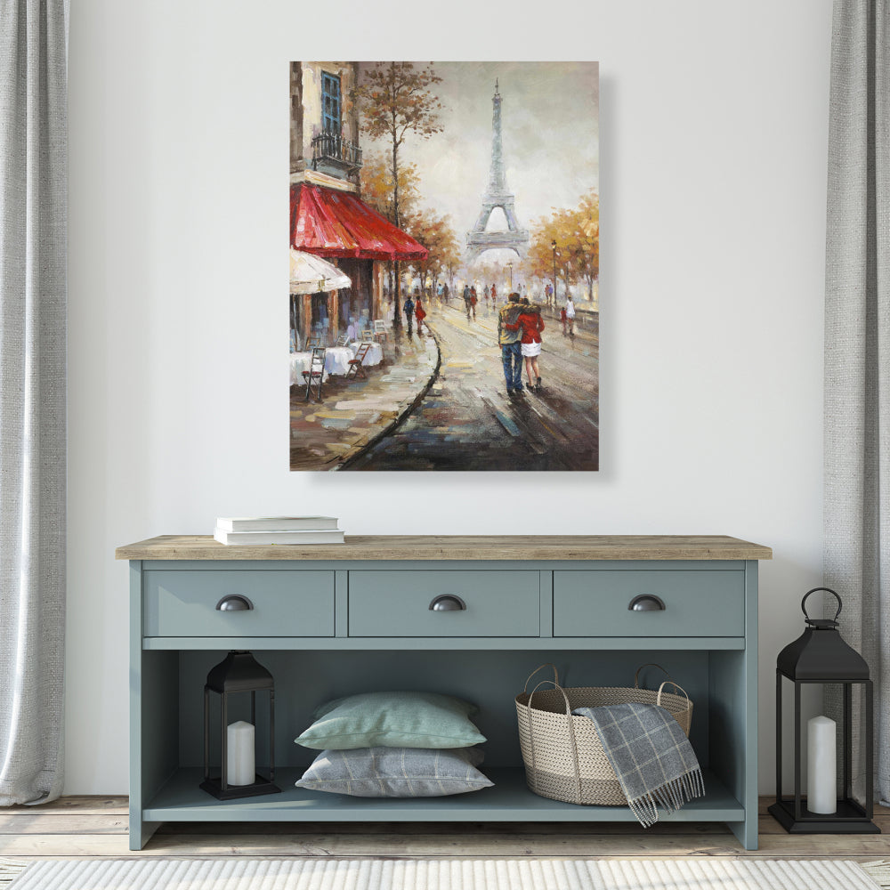Couple Walking in Paris Street Canvas - Brown Modern Home Decor