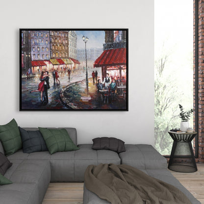 Couple s'embrassant dans la rue - Toile encadrée romantique bleue