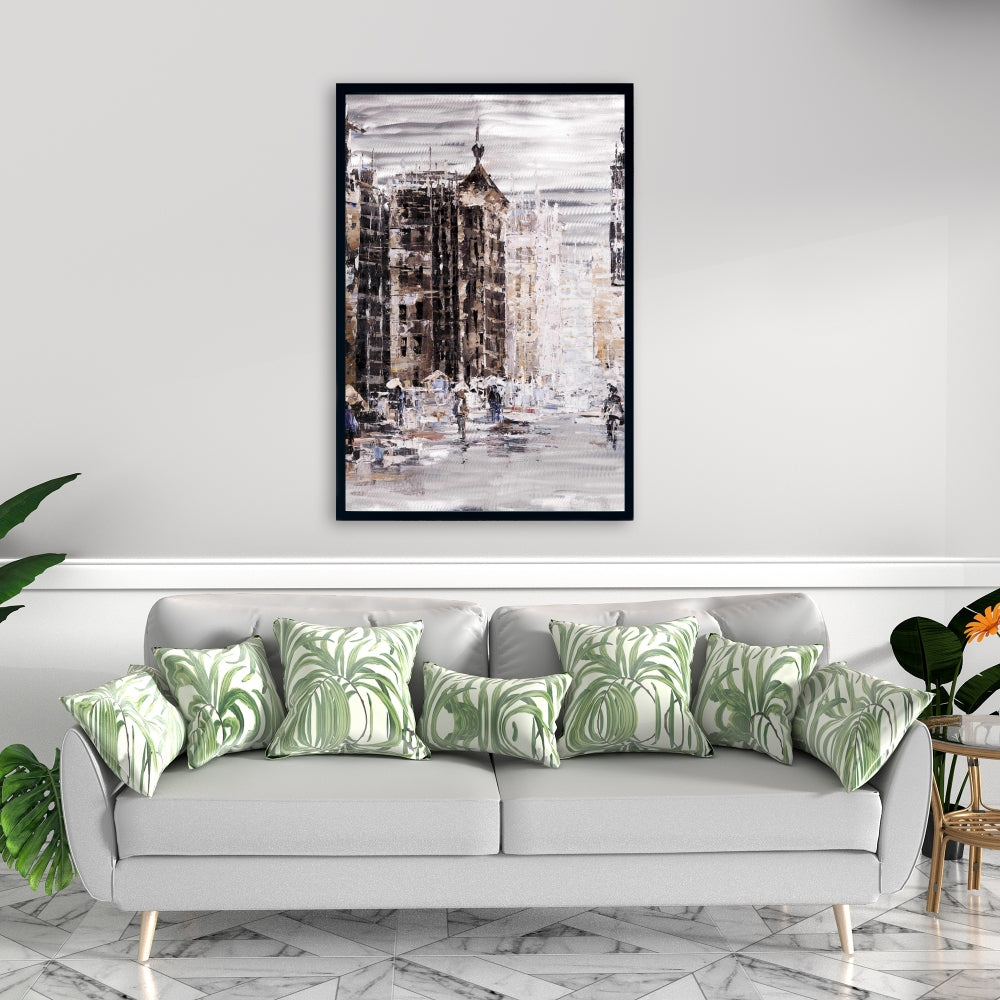 "Industrial Abstract City Canvas - White Framed Wall Art"