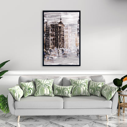 "Industrial Abstract City Canvas - White Framed Wall Art"