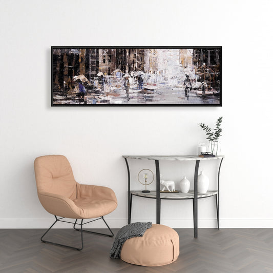 "Industrial Abstract City Canvas - White Framed Wall Art"
