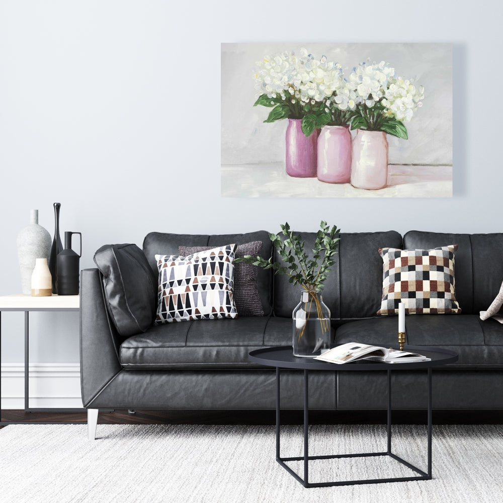Hydrangea Flowers in Pink Vases Canvas - Floral Home Decor