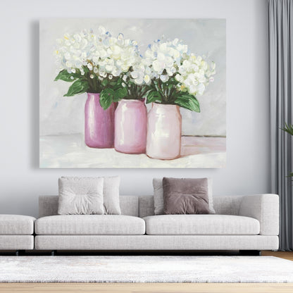 Hydrangea Flowers in Pink Vases Canvas - Floral Home Decor