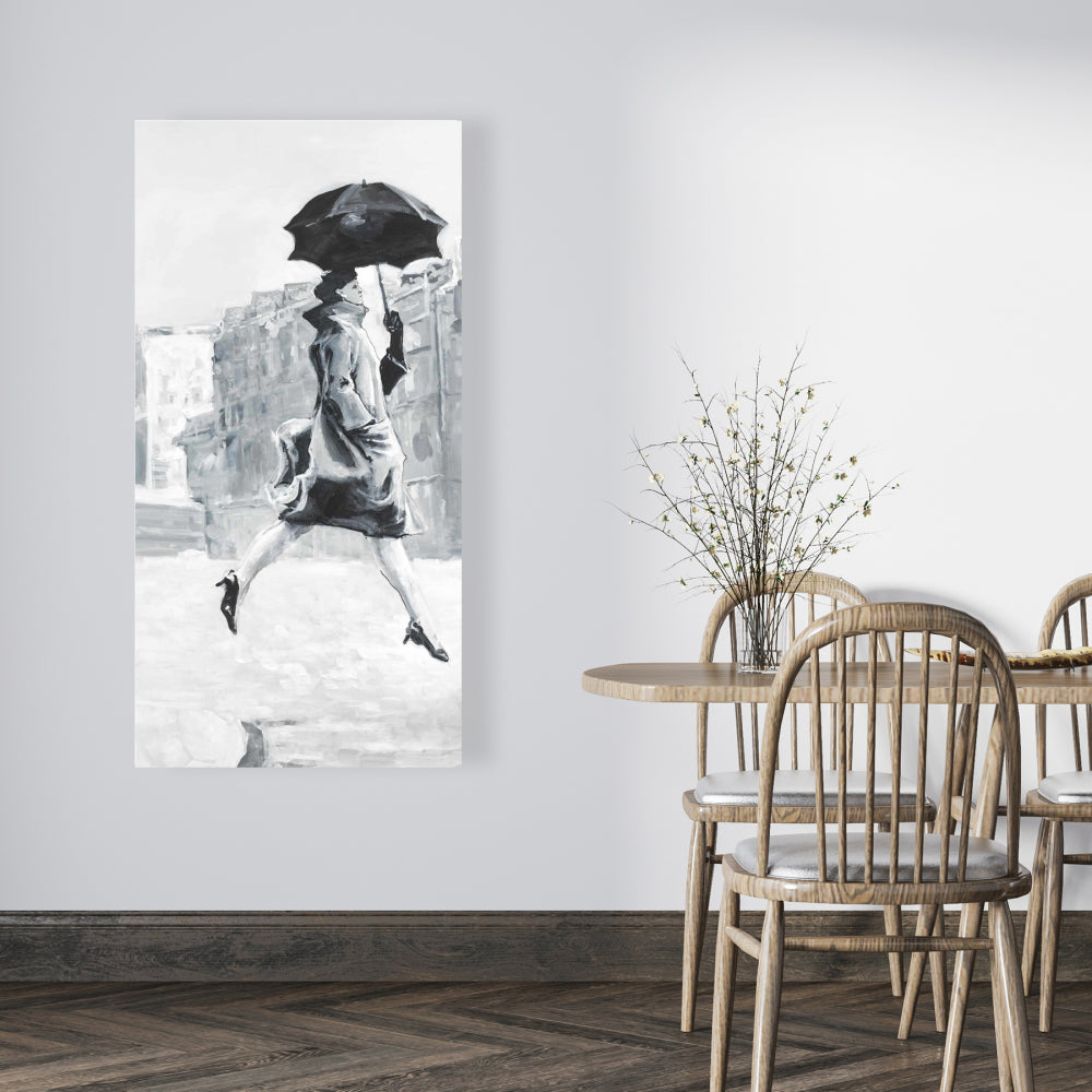 Woman in the Rain Gray Canvas - Elegant Bedroom Home Decor