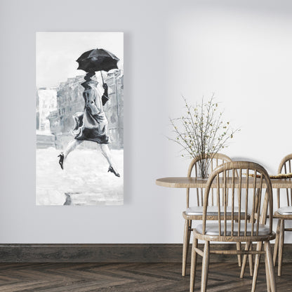 Woman in the Rain Gray Canvas - Elegant Bedroom Home Decor