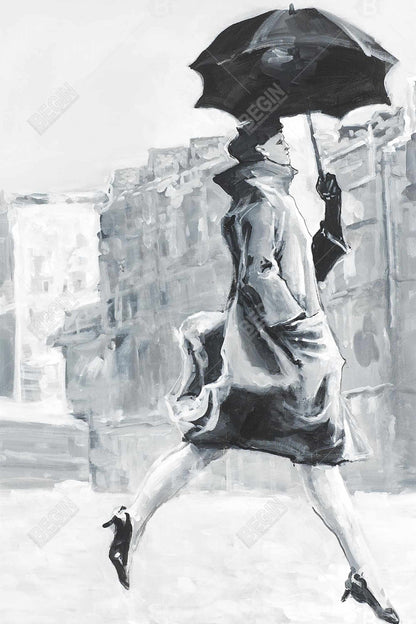 Toile encadrée « Femme grise sous la pluie » | Décoration de chambre