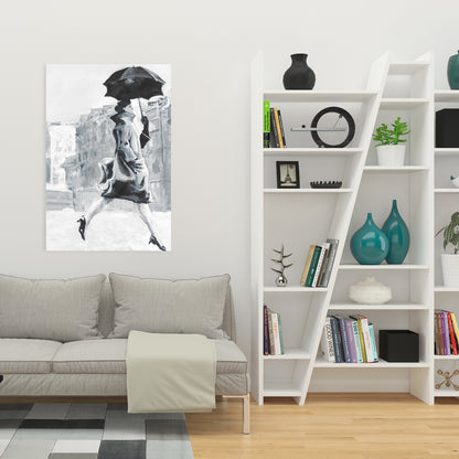 Woman in the Rain Gray Canvas - Elegant Bedroom Home Decor