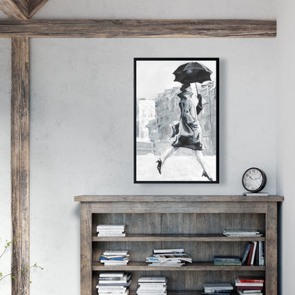 Toile encadrée « Femme grise sous la pluie » | Décoration de chambre