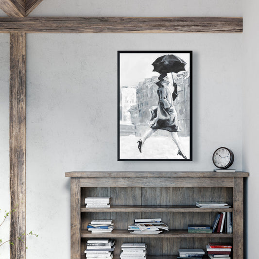 Object Gray Woman in the Rain Framed Canvas | Bedroom Decor