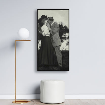 Toile vintage « Couple s'embrassant » | Décoration de chambre à coucher avec arbres beiges