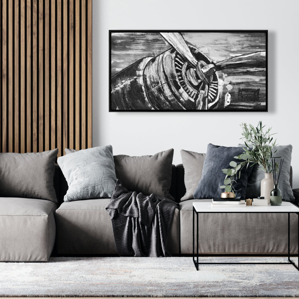 Toile Hélice d'avion vintage - Décoration industrielle grise