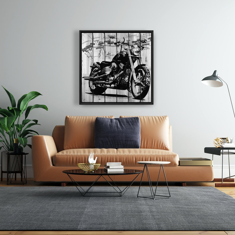Toile moto grise et noire | Décoration de transport américain
