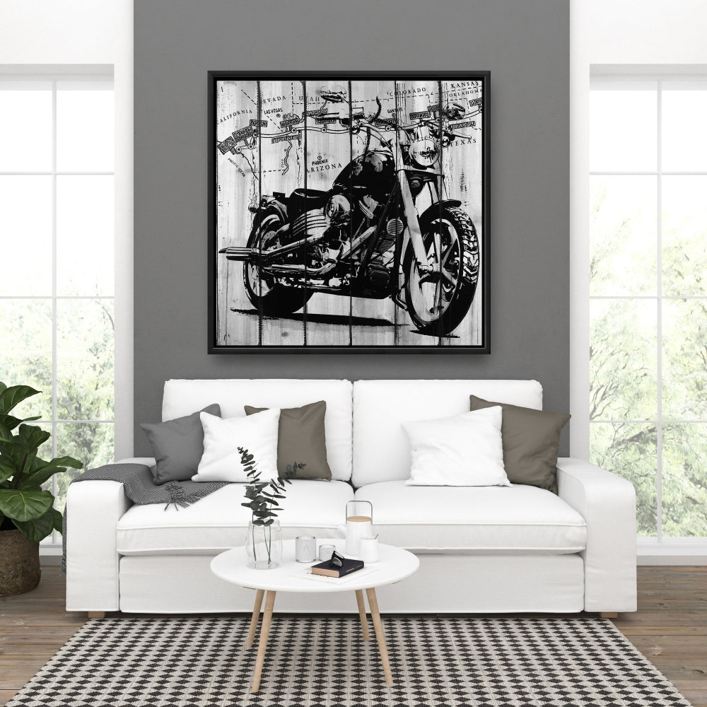 Toile moto grise et noire | Décoration de transport américain