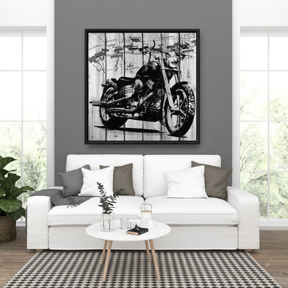 Toile moto grise et noire | Décoration de transport américain